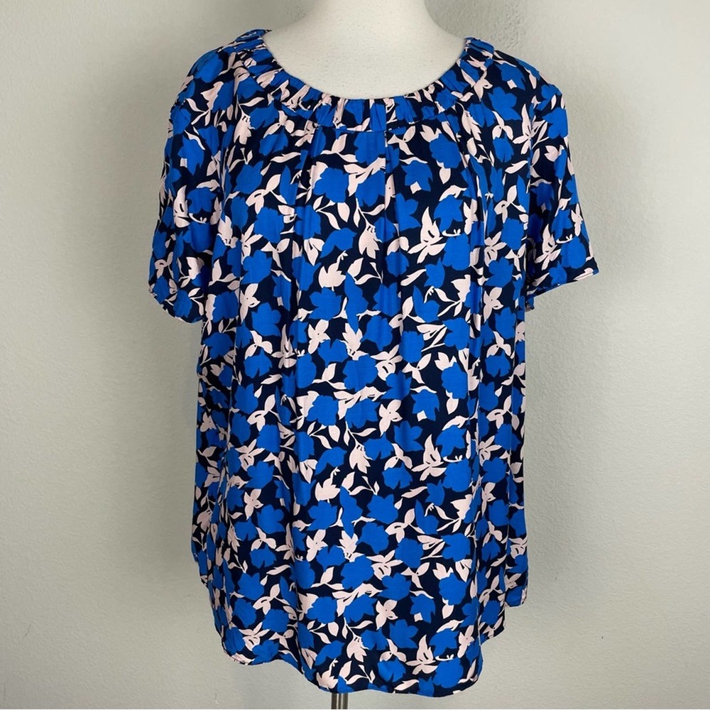 Boden Blue Floral Short Sleeve Pop Over Top 20/22